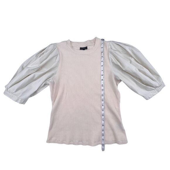 Who What Wear Blouse Small Ribbed Knit Modern Chic Contrast Puff Sleeve Top - Picture 3 of 10